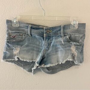 Hollister Women's Light Blue Denim Shorts - Low-Rise - Distressed - Light Wash
